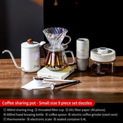 BINCOO Hand Brewing Coffee Set Coffee V60 Dripper with Glass Pour-Over Pot Manual Coffee Grinder Coffee Accessories
