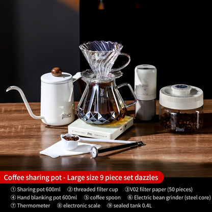 BINCOO Hand Brewing Coffee Set Coffee V60 Dripper with Glass Pour-Over Pot Manual Coffee Grinder Coffee Accessories