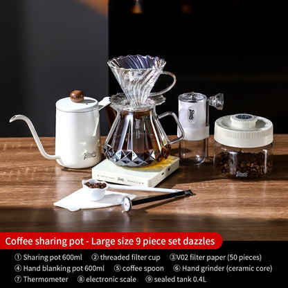 BINCOO Hand Brewing Coffee Set Coffee V60 Dripper with Glass Pour-Over Pot Manual Coffee Grinder Coffee Accessories