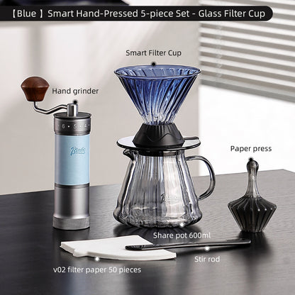 BINCOO Smart Hand Brewing Coffee Maker with Manual Grinder Pour-Over Coffee Combo Set Coffee Filter Paper Immersion-Style Dripper V60