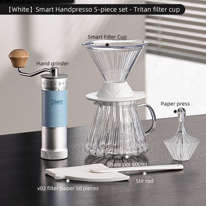 BINCOO Smart Hand Brewing Coffee Maker with Manual Grinder Pour-Over Coffee Combo Set Coffee Filter Paper Immersion-Style Dripper V60