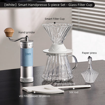 BINCOO Smart Hand Brewing Coffee Maker with Manual Grinder Pour-Over Coffee Combo Set Coffee Filter Paper Immersion-Style Dripper V60