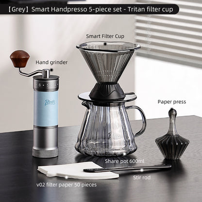 BINCOO Smart Hand Brewing Coffee Maker with Manual Grinder Pour-Over Coffee Combo Set Coffee Filter Paper Immersion-Style Dripper V60