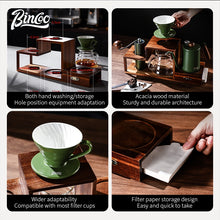 BINCOO Solid Wood Coffee Hand Brewing Kettle Storage Stand Set with Manual Coffee Grinder Glass Pour-Over Pot with Filter Cup Set Coffee Brewing Equipment Set