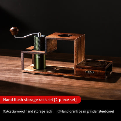 BINCOO Solid Wood Coffee Hand Brewing Kettle Storage Stand Set with Manual Coffee Grinder Glass Pour-Over Pot with Filter Cup Set Coffee Brewing Equipment Set