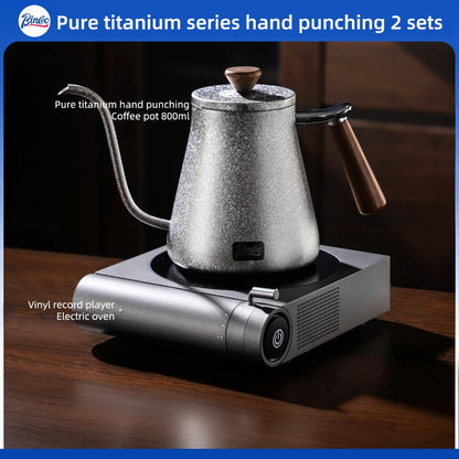 BINCOO Pure Titanium Hand Brewing Coffee Pot with Electric Ceramic Stove Long Spout Narrow Mouth Coffee Pot Home Pour-Over Coffee Set