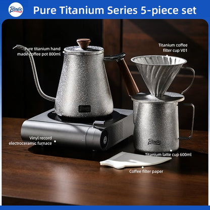 BINCOO Pure Titanium Hand Brewing Coffee Pot with Electric Ceramic Stove Long Spout Narrow Mouth Coffee Pot Home Pour-Over Coffee Set