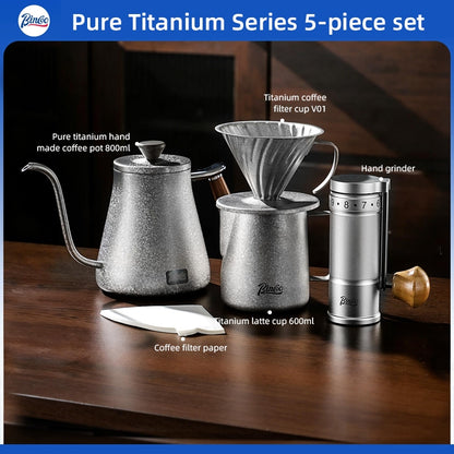 BINCOO Pure Titanium Hand Brewing Coffee Pot with Electric Ceramic Stove Long Spout Narrow Mouth Coffee Pot Home Pour-Over Coffee Set