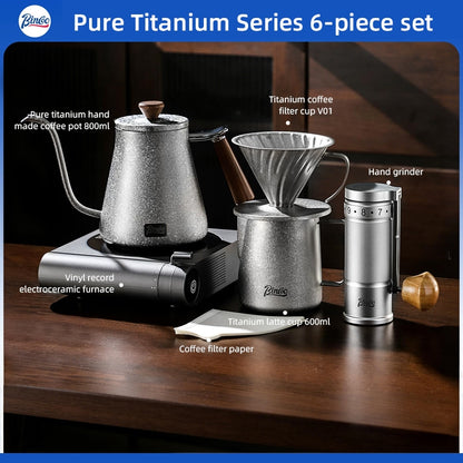 BINCOO Pure Titanium Hand Brewing Coffee Pot with Electric Ceramic Stove Long Spout Narrow Mouth Coffee Pot Home Pour-Over Coffee Set