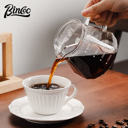 BINCOO Hand Brewing Coffee Sharing Pot Set Heat-Resistant Glass Sharing Pot with Ceramic Filter Cup Coffee Pour-Over Pot Set 400ML