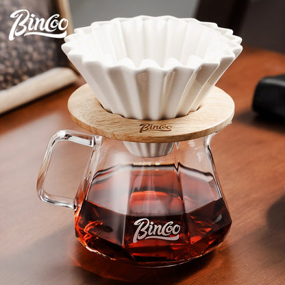 BINCOO Hand Brewing Coffee Sharing Pot Set Heat-Resistant Glass Sharing Pot with Ceramic Filter Cup Coffee Pour-Over Pot Set 400ML