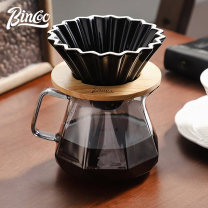 BINCOO Hand Brewing Coffee Sharing Pot Set Heat-Resistant Glass Sharing Pot with Ceramic Filter Cup Coffee Pour-Over Pot Set 400ML