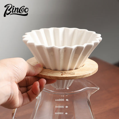 BINCOO Hand Brewing Coffee Sharing Pot Set Heat-Resistant Glass Sharing Pot with Ceramic Filter Cup Coffee Pour-Over Pot Set 400ML