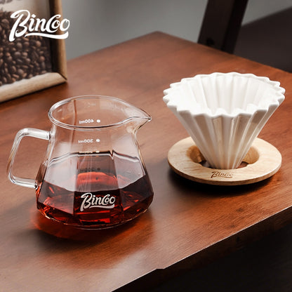 BINCOO Hand Brewing Coffee Sharing Pot Set Heat-Resistant Glass Sharing Pot with Ceramic Filter Cup Coffee Pour-Over Pot Set 400ML