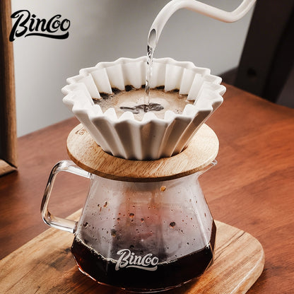 BINCOO Hand Brewing Coffee Sharing Pot Set Heat-Resistant Glass Sharing Pot with Ceramic Filter Cup Coffee Pour-Over Pot Set 400ML