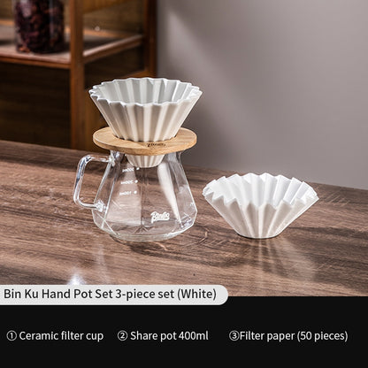 BINCOO Hand Brewing Coffee Sharing Pot Set Heat-Resistant Glass Sharing Pot with Ceramic Filter Cup Coffee Pour-Over Pot Set 400ML