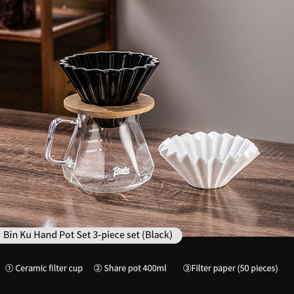BINCOO Hand Brewing Coffee Sharing Pot Set Heat-Resistant Glass Sharing Pot with Ceramic Filter Cup Coffee Pour-Over Pot Set 400ML
