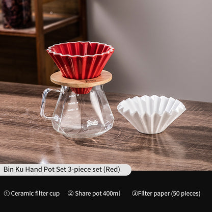 BINCOO Hand Brewing Coffee Sharing Pot Set Heat-Resistant Glass Sharing Pot with Ceramic Filter Cup Coffee Pour-Over Pot Set 400ML