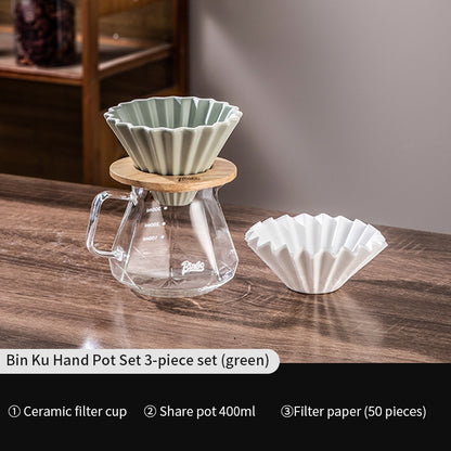 BINCOO Hand Brewing Coffee Sharing Pot Set Heat-Resistant Glass Sharing Pot with Ceramic Filter Cup Coffee Pour-Over Pot Set 400ML