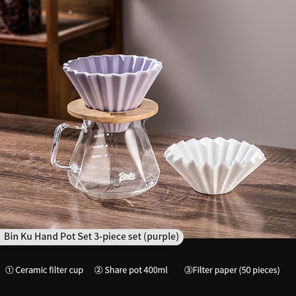 BINCOO Hand Brewing Coffee Sharing Pot Set Heat-Resistant Glass Sharing Pot with Ceramic Filter Cup Coffee Pour-Over Pot Set 400ML