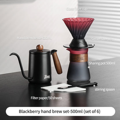 BINCOO Coffee Smart Cup with Manual Grinder Set V60 Glass Hand Brewing Filter Cup Glass Sharing Pitcher Set