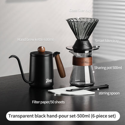 BINCOO Coffee Smart Cup with Manual Grinder Set V60 Glass Hand Brewing Filter Cup Glass Sharing Pitcher Set