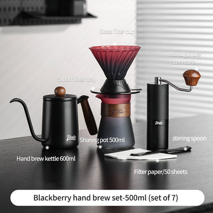 BINCOO Coffee Smart Cup with Manual Grinder Set V60 Glass Hand Brewing Filter Cup Glass Sharing Pitcher Set