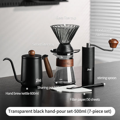 BINCOO Coffee Smart Cup with Manual Grinder Set V60 Glass Hand Brewing Filter Cup Glass Sharing Pitcher Set