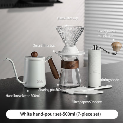 BINCOO Coffee Smart Cup with Manual Grinder Set V60 Glass Hand Brewing Filter Cup Glass Sharing Pitcher Set