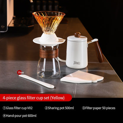 BINCOO Coffee Smart Cup with Manual Grinder Set V60 Glass Hand Brewing Filter Cup Glass Sharing Pitcher Set