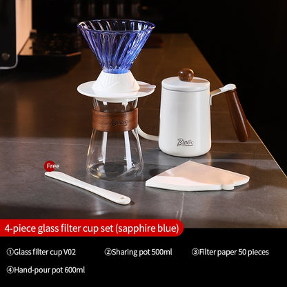 BINCOO Coffee Smart Cup with Manual Grinder Set V60 Glass Hand Brewing Filter Cup Glass Sharing Pitcher Set