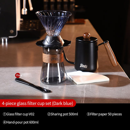 BINCOO Coffee Smart Cup with Manual Grinder Set V60 Glass Hand Brewing Filter Cup Glass Sharing Pitcher Set
