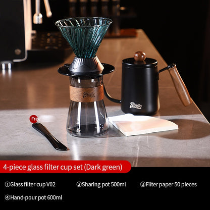 BINCOO Coffee Smart Cup with Manual Grinder Set V60 Glass Hand Brewing Filter Cup Glass Sharing Pitcher Set