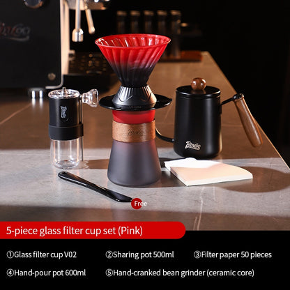 BINCOO Coffee Smart Cup with Manual Grinder Set V60 Glass Hand Brewing Filter Cup Glass Sharing Pitcher Set