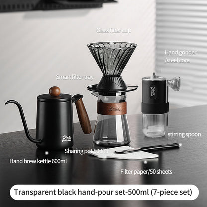 BINCOO Coffee Smart Cup with Manual Grinder Set V60 Glass Hand Brewing Filter Cup Glass Sharing Pitcher Set