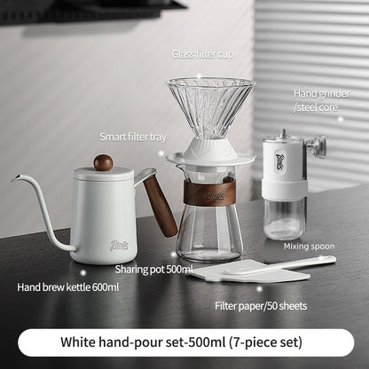 BINCOO Coffee Smart Cup with Manual Grinder Set V60 Glass Hand Brewing Filter Cup Glass Sharing Pitcher Set