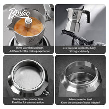 BINCOO Three-Valve Moka Pot Set 316 Stainless Steel Coffee Maker Complete Set with Grinder Compact Home-Use Italian Espresso Pot 2Cups