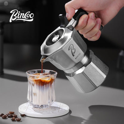 BINCOO Three-Valve Moka Pot Set 316 Stainless Steel Coffee Maker Complete Set with Grinder Compact Home-Use Italian Espresso Pot 2Cups