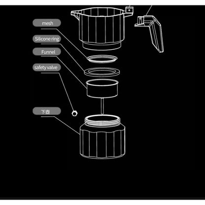 BINCOO Three-Valve Moka Pot Set 316 Stainless Steel Coffee Maker Complete Set with Grinder Compact Home-Use Italian Espresso Pot 2Cups