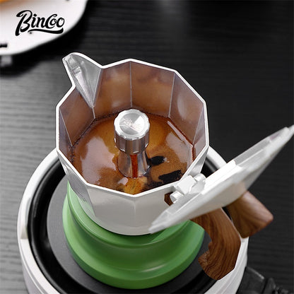BINCOO Three-Valve Moka Pot with Electric Ceramic Stove Set Heated Home Use Espresso Double-Valve Compact Coffee Maker Outdoor Set 2Cups