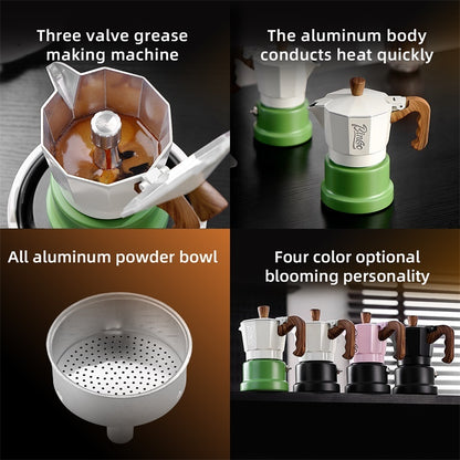 BINCOO Three-Valve Moka Pot with Electric Ceramic Stove Set Heated Home Use Espresso Double-Valve Compact Coffee Maker Outdoor Set 2Cups