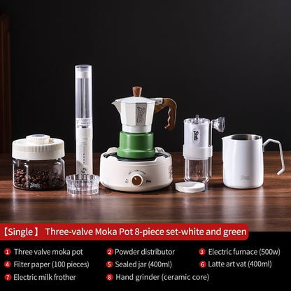 BINCOO Three-Valve Moka Pot with Electric Ceramic Stove Set Heated Home Use Espresso Double-Valve Compact Coffee Maker Outdoor Set 2Cups