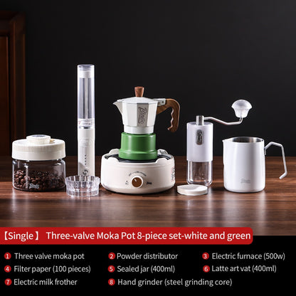 BINCOO Three-Valve Moka Pot with Electric Ceramic Stove Set Heated Home Use Espresso Double-Valve Compact Coffee Maker Outdoor Set 2Cups