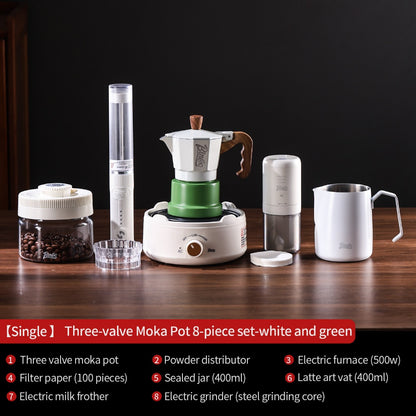 BINCOO Three-Valve Moka Pot with Electric Ceramic Stove Set Heated Home Use Espresso Double-Valve Compact Coffee Maker Outdoor Set 2Cups