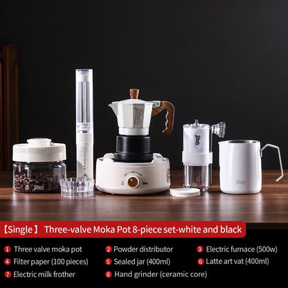 BINCOO Three-Valve Moka Pot with Electric Ceramic Stove Set Heated Home Use Espresso Double-Valve Compact Coffee Maker Outdoor Set 2Cups