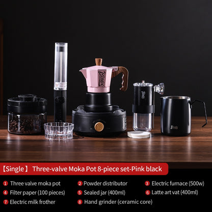 BINCOO Three-Valve Moka Pot with Electric Ceramic Stove Set Heated Home Use Espresso Double-Valve Compact Coffee Maker Outdoor Set 2Cups