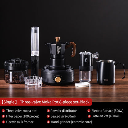 BINCOO Three-Valve Moka Pot with Electric Ceramic Stove Set Heated Home Use Espresso Double-Valve Compact Coffee Maker Outdoor Set 2Cups