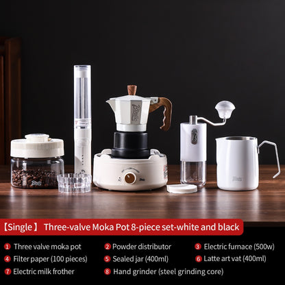 BINCOO Three-Valve Moka Pot with Electric Ceramic Stove Set Heated Home Use Espresso Double-Valve Compact Coffee Maker Outdoor Set 2Cups