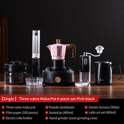 BINCOO Three-Valve Moka Pot with Electric Ceramic Stove Set Heated Home Use Espresso Double-Valve Compact Coffee Maker Outdoor Set 2Cups