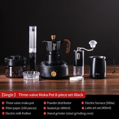 BINCOO Three-Valve Moka Pot with Electric Ceramic Stove Set Heated Home Use Espresso Double-Valve Compact Coffee Maker Outdoor Set 2Cups